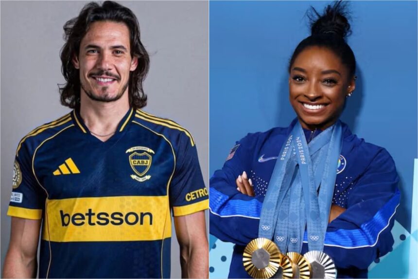 El especial regalo de Edinson Cavani a Simone Biles durante su encuentro en Buenos Aires
